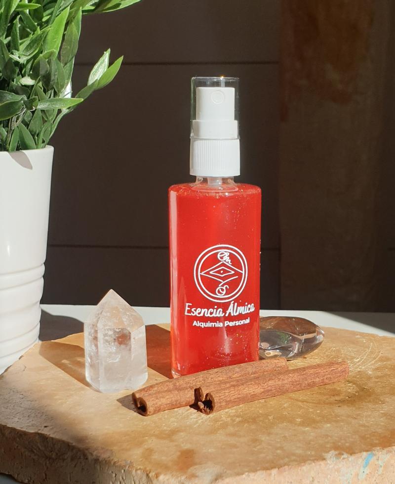 Bruma Origen Roja Esencia Álmica con madera, canela y cuarzo blanco y ahumado