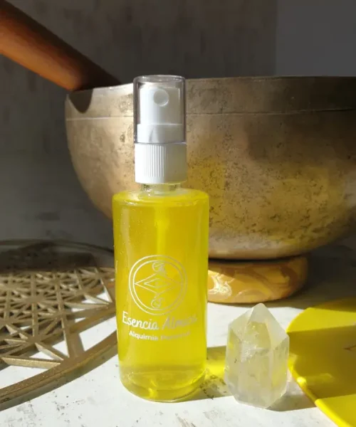 Bruma Unión Amarilla Esencia Álmica con Mandala geometría Sagrada, sonoterapia y cuarzo blanco